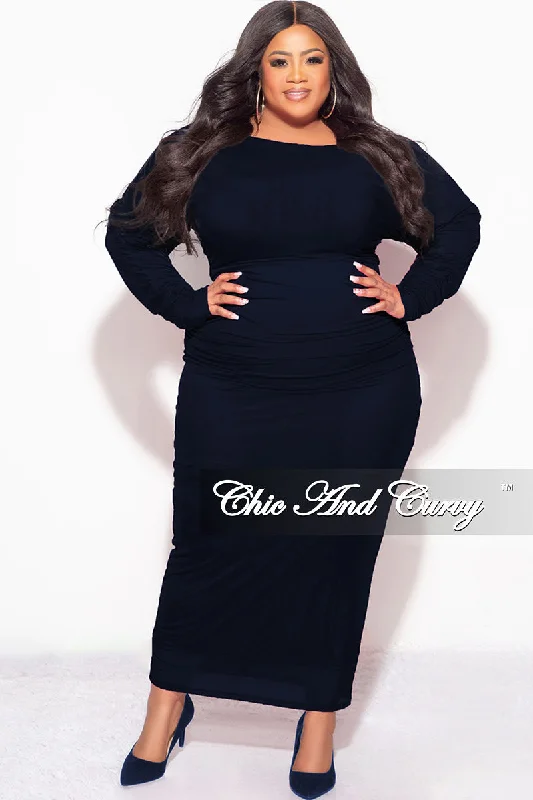 Women's outdoor topsFinal Sale Plus Size Mesh Midi Dress in Navy