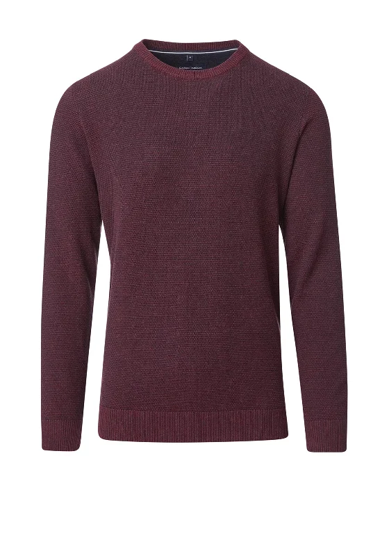 Casa Moda Round Neck Sweater, Wine & NavyCable Knit Tops