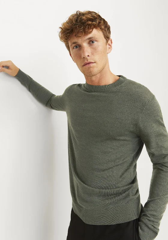 Jack & Jones Merino Knit Crew Neck Sweater, Peat GreenGraphic Knit Tops