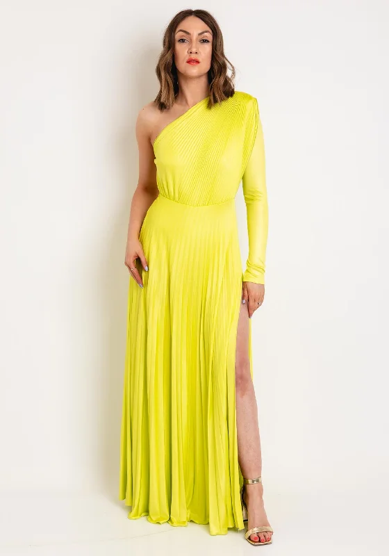 EDAS Jelsina One Shoulder Pleated Floor Length Dress, LimeBall Gown