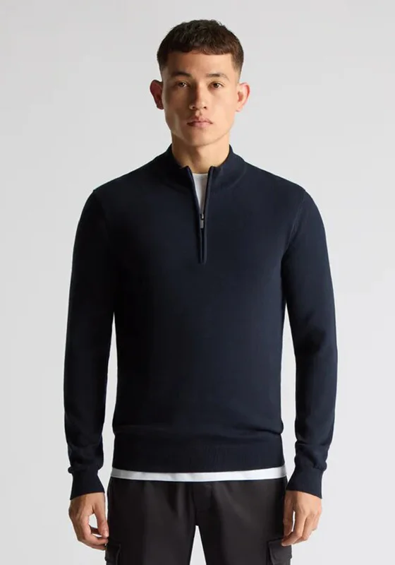 Remus Uomo Half Zip Sweater, NavyUrban Knit Tops