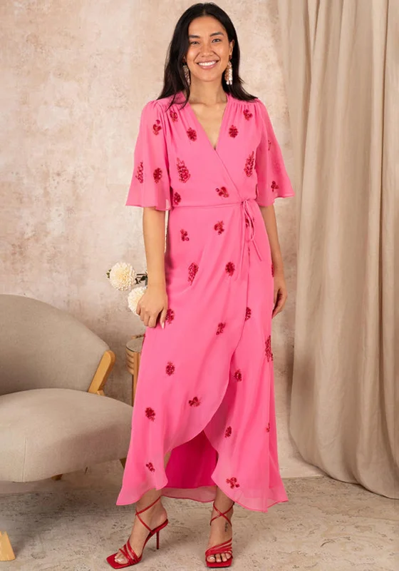 Hope & Ivy Hebe Embellished Wrap Maxi Dress, PinkUtility Dress