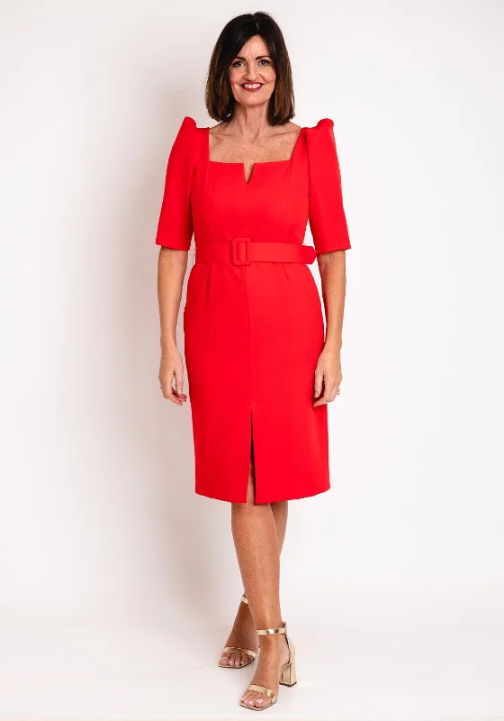 Laura Bernal Square Neck Knee Length Dress, RedShort-sleeve Dress