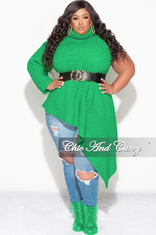 Knit ShirtFinal Sale Plus Size One Shoulder Turtleneck Poncho in Kelly Green