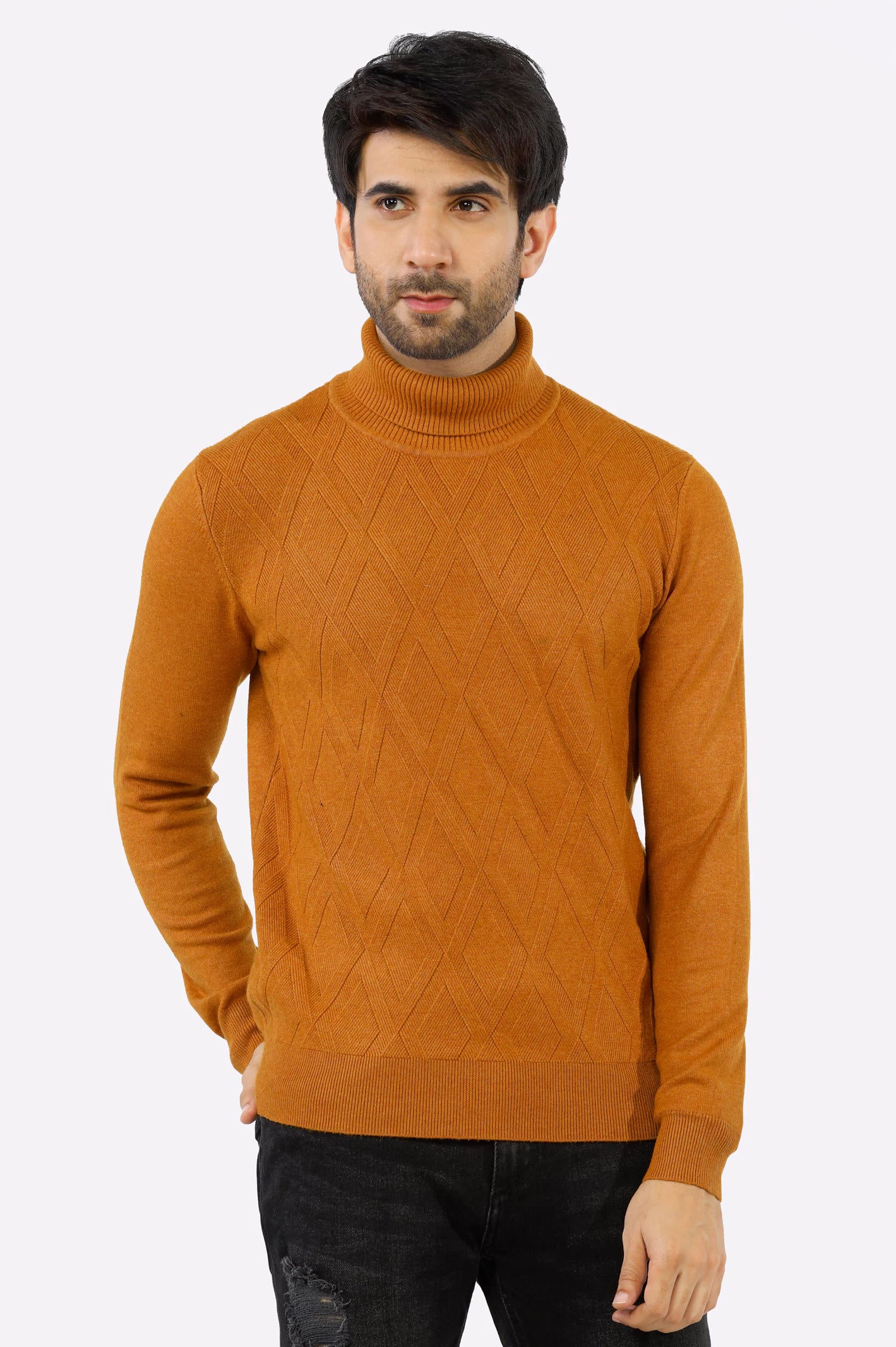 Mustard High Neck Gents SweaterHemp Knit Tops