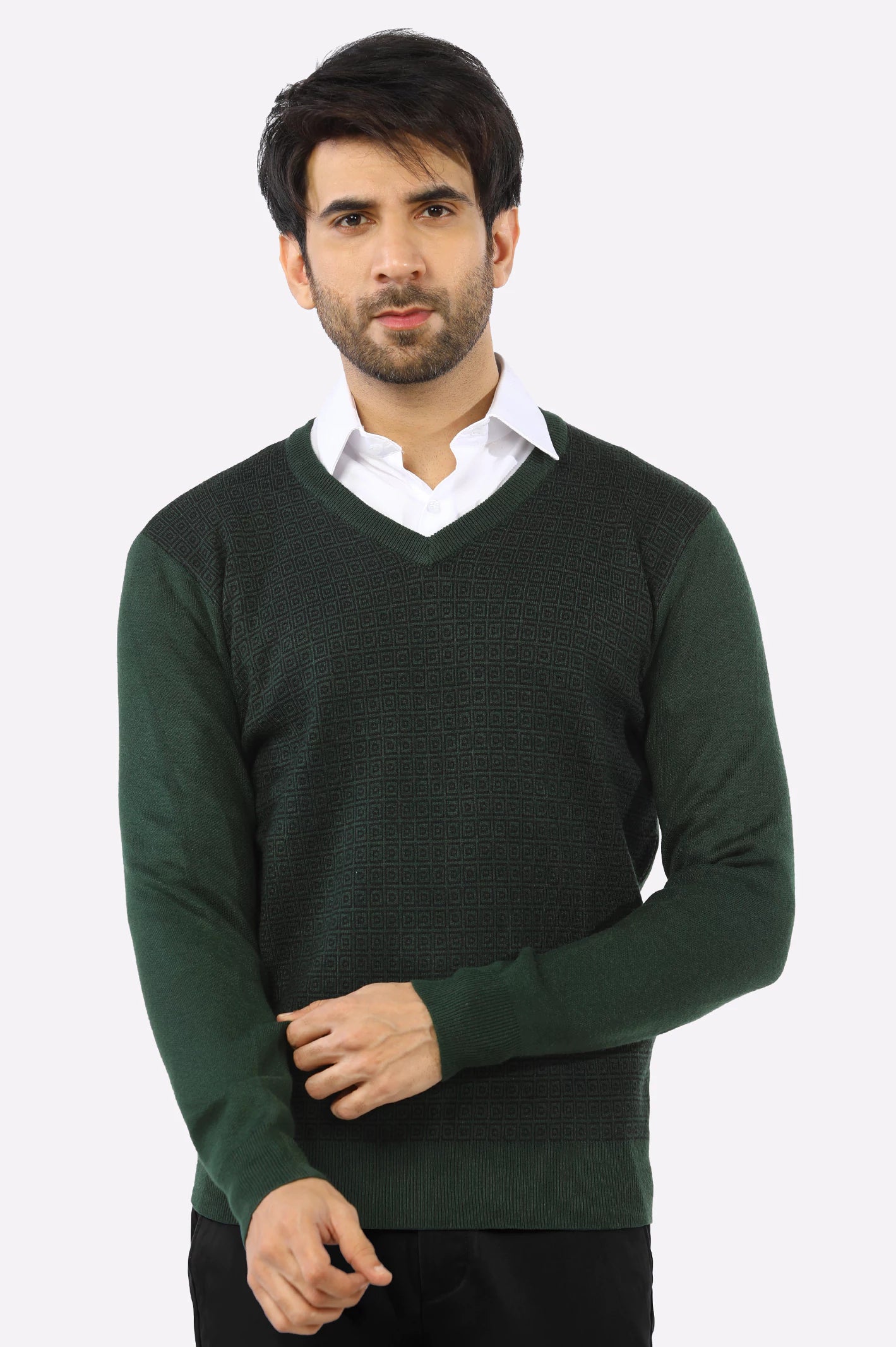 Green V-Neck Gents SweaterSilk Knit Tops