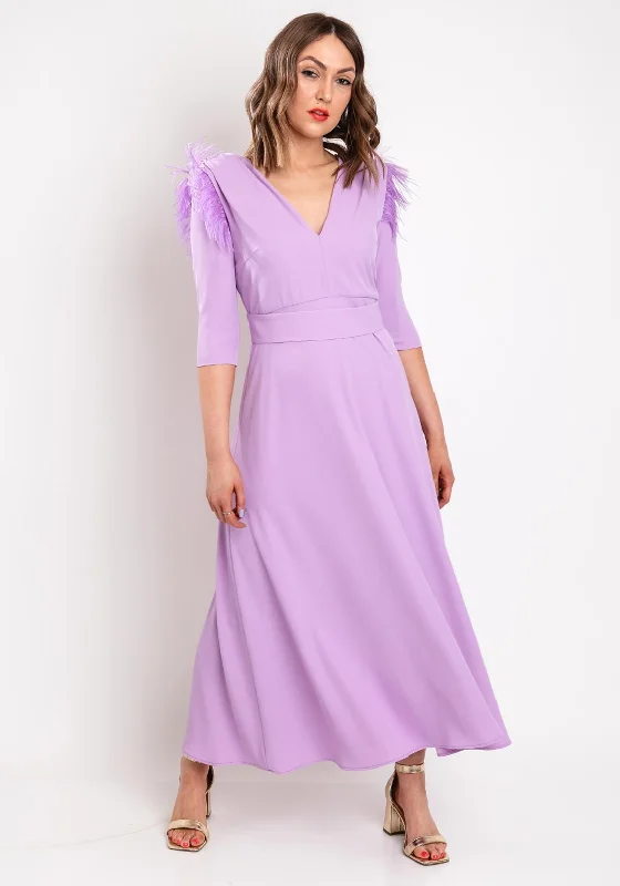 Role Mode Alena Feather Trim Shoulder Maxi Dress, LilacCocktail Dress