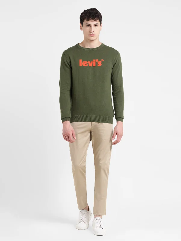 Men's Brand Logo Green Crew Neck SweaterFormal Knit Tops