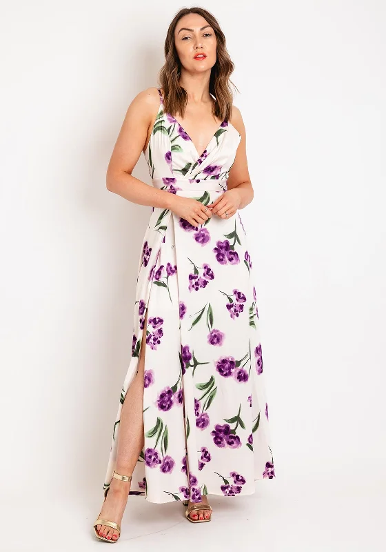 Goa Goa Jazz Satin Floral Slit Leg Maxi Dress, OrchidSequin Dress