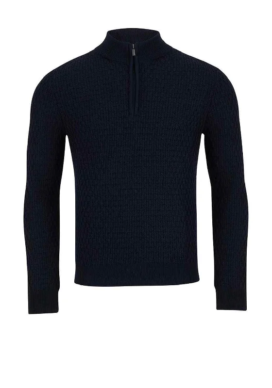 Remus Uomo Wool-Blend Quarter Zip Sweater, NavyLogo Knit Tops