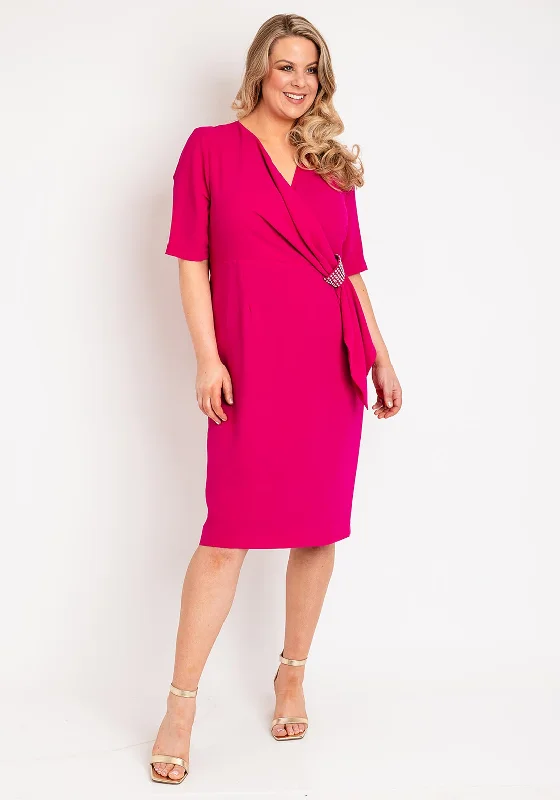 Via Veneto Sonia Embellished Side Midi Dress, MagentaGeometric Dress