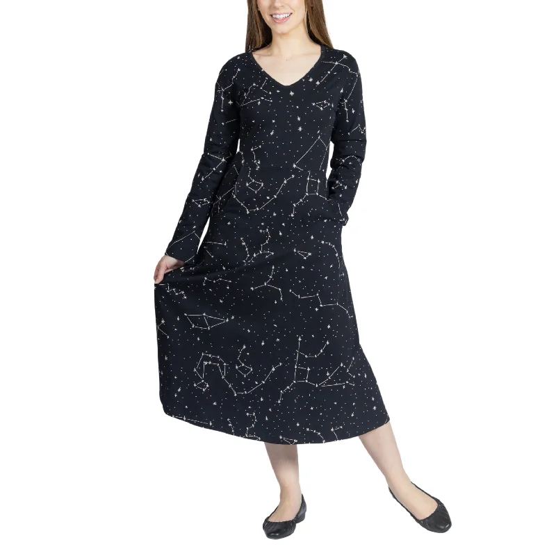 Constellations Glow-in-the-dark Long Sleeves Midi Dress (With Waist Seam)Gala Dress