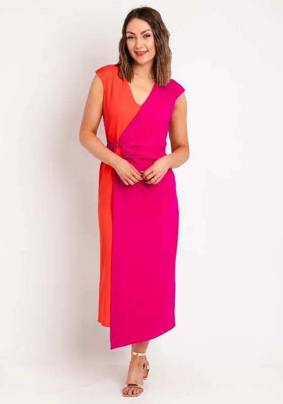 Casting Colour Block Faux Wrap Midi Dress, Fuchsia & OrangeWaterproof Dress