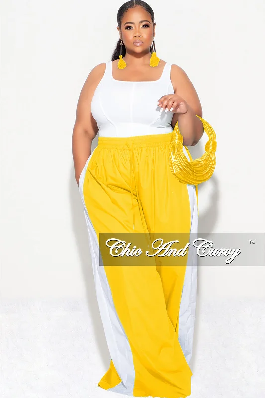 Plus size women's cotton topsFinal Sale Plus Size Oversized Varsity Striped Wide Leg Pants in Yellow and White