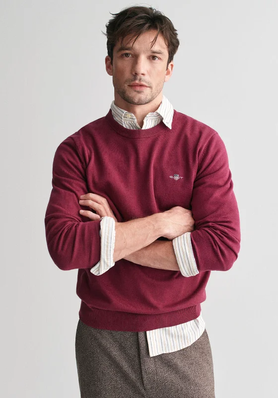 Gant Classic Cotton Crew Neck Sweater, Wine RedPolyester Knit Tops