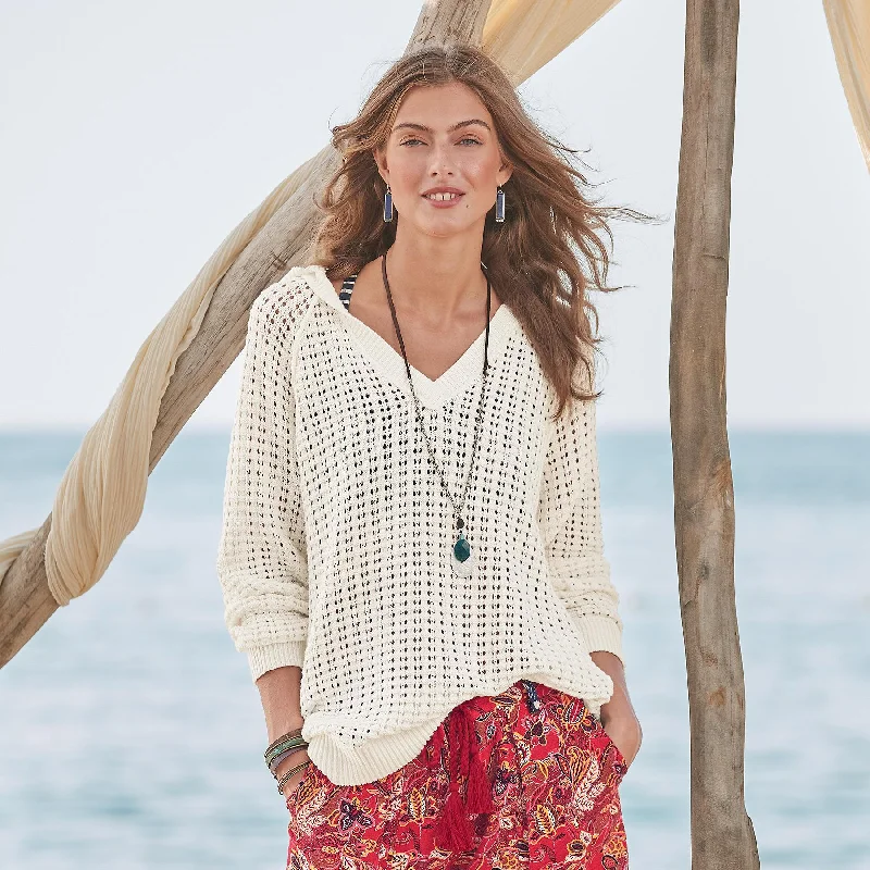 Calm Harbors Sweater Hoodie, PetiteColorblock Knit Tops