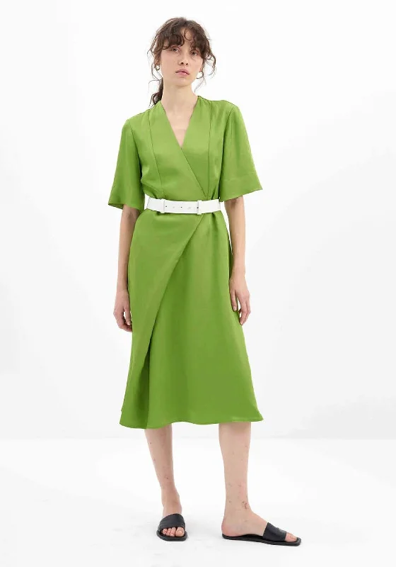 Birélin Mock Wrap A-Line Midi Dress, GreenUtility Dress