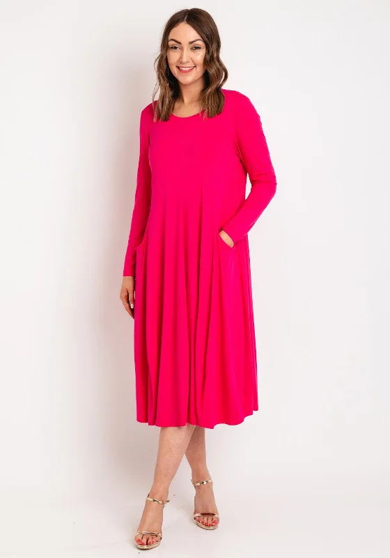 NOEN Round Neck Midi Jersey Dress, FuchsiaFleece-lined Dress