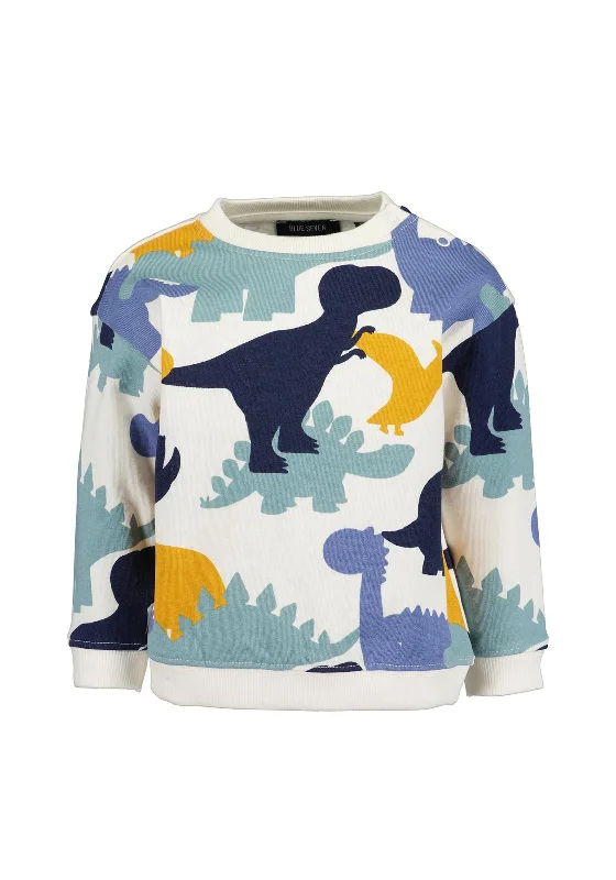 Blue Seven Baby Boy Dino Long Sleeve Sweater, WhiteFrench Terry Knit Tops