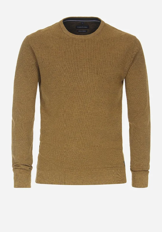 Casa Moda Birdseye Crew Neck Sweater, Old GoldScoop Neck Knit Tops