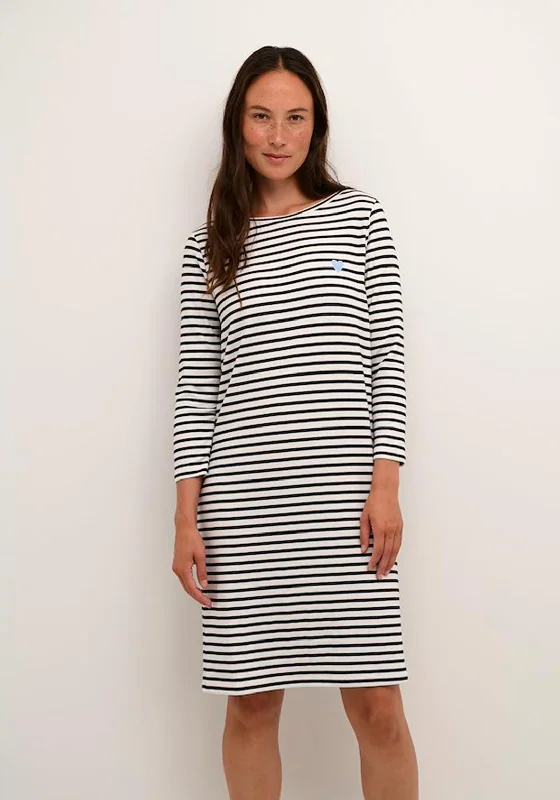 KAFFE Kaliddy Striped Knee Length Jersey Dress, Black & WhitePuff-sleeve Dress