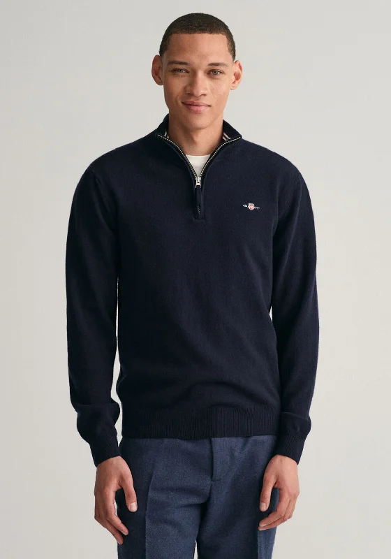 Gant Superfine Lambswool Half Zip Sweater, NavyOrganic Cotton Knit Tops