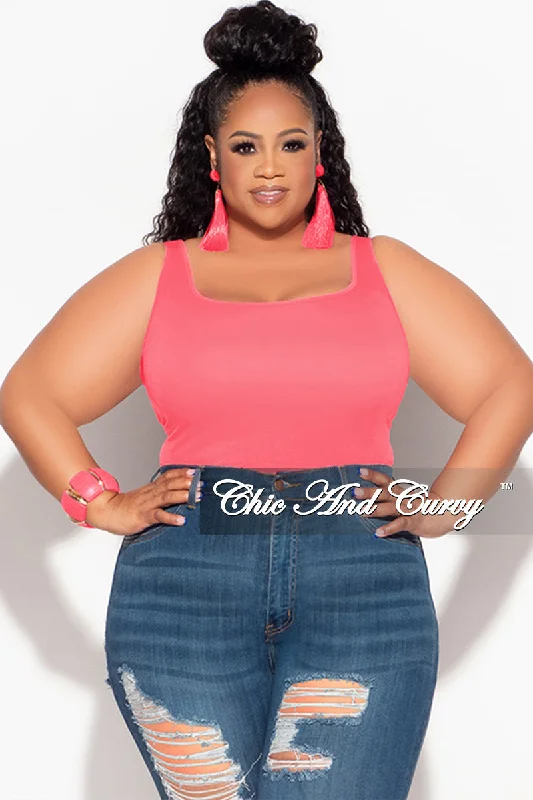 Large women's belly-baring topsFinal Sale Plus Size Camisole with Thick Straps in Rose Pink