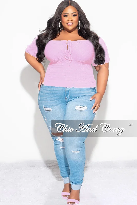 Large women's stretch topsFinal Sale Plus Size Off the Shoulder Top with Frill Bottom in Lavender