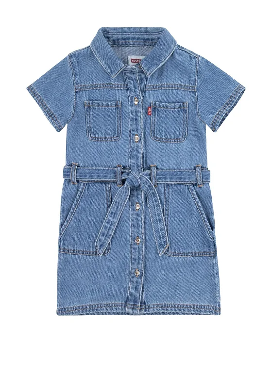 Levi’s Older Girl Short Sleeve Denim Dress, BlueStriped Dress