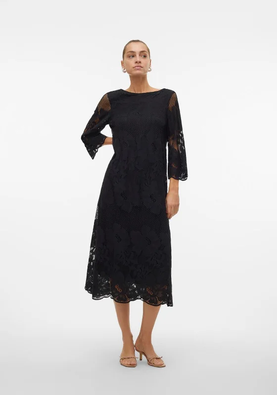 Vero Moda Luna Lace Midi Dress, BlackFit-and-Flare Dress