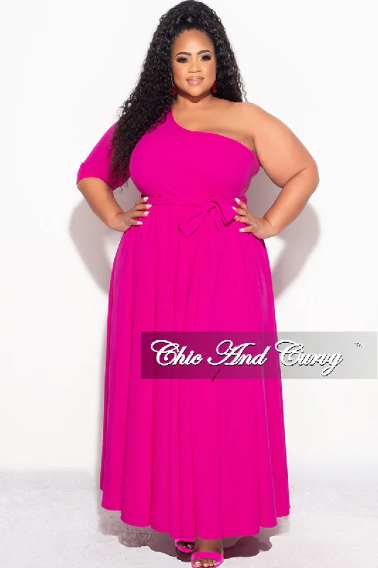 Plus size women's street style topsFinal Sale Plus Size One Shoulder Dress in Fuchsia