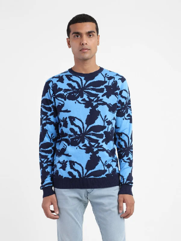 Men's Floral Print Crew Neck SweaterTurtleneck Knit Tops