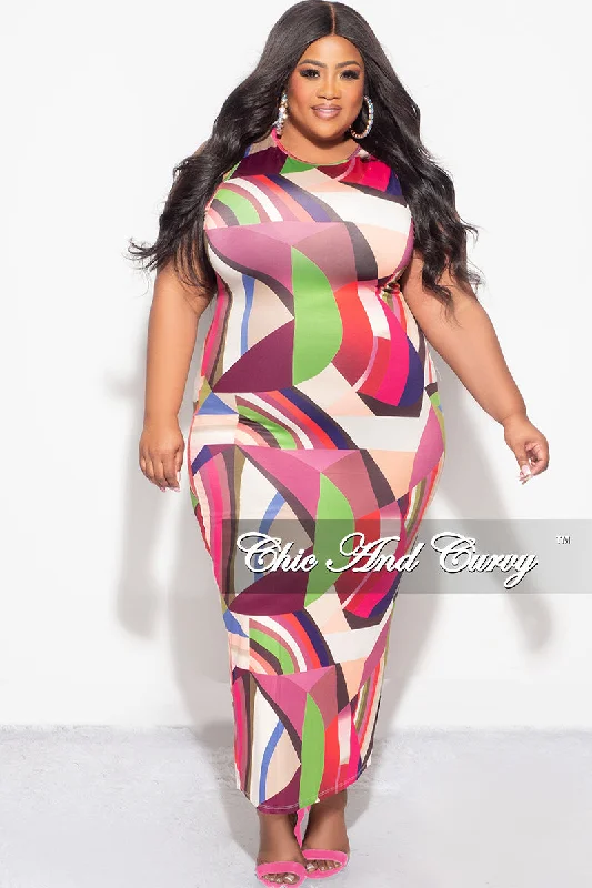 Women's dating topsFinal Sale Plus Size Sleeveless BodyCon Midi Dress in Multi Color Design Print