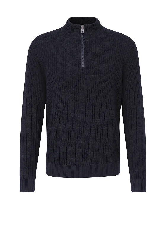 Bugatti Waffle Knit Quarter Zip Sweater, NavyCollaborative Knit Tops