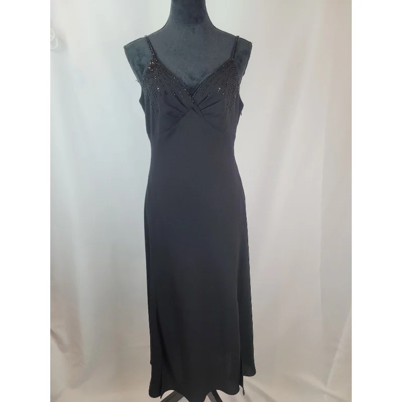 Vtg Jones New York Womens Strappy Beaded Evening Gown Dress  90s Y2K Black Sz 10Halter Dress