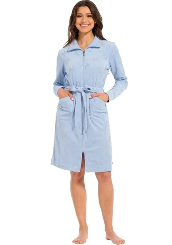 Rebelle Terry Cotton Zip Fastening Dressing Gown, BlueMini Dress