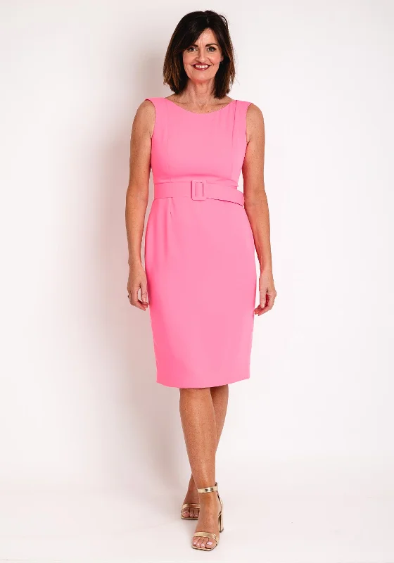 Laura Bernal Round Neck Pencil Midi Dress, Hot PinkLong-sleeve Dress