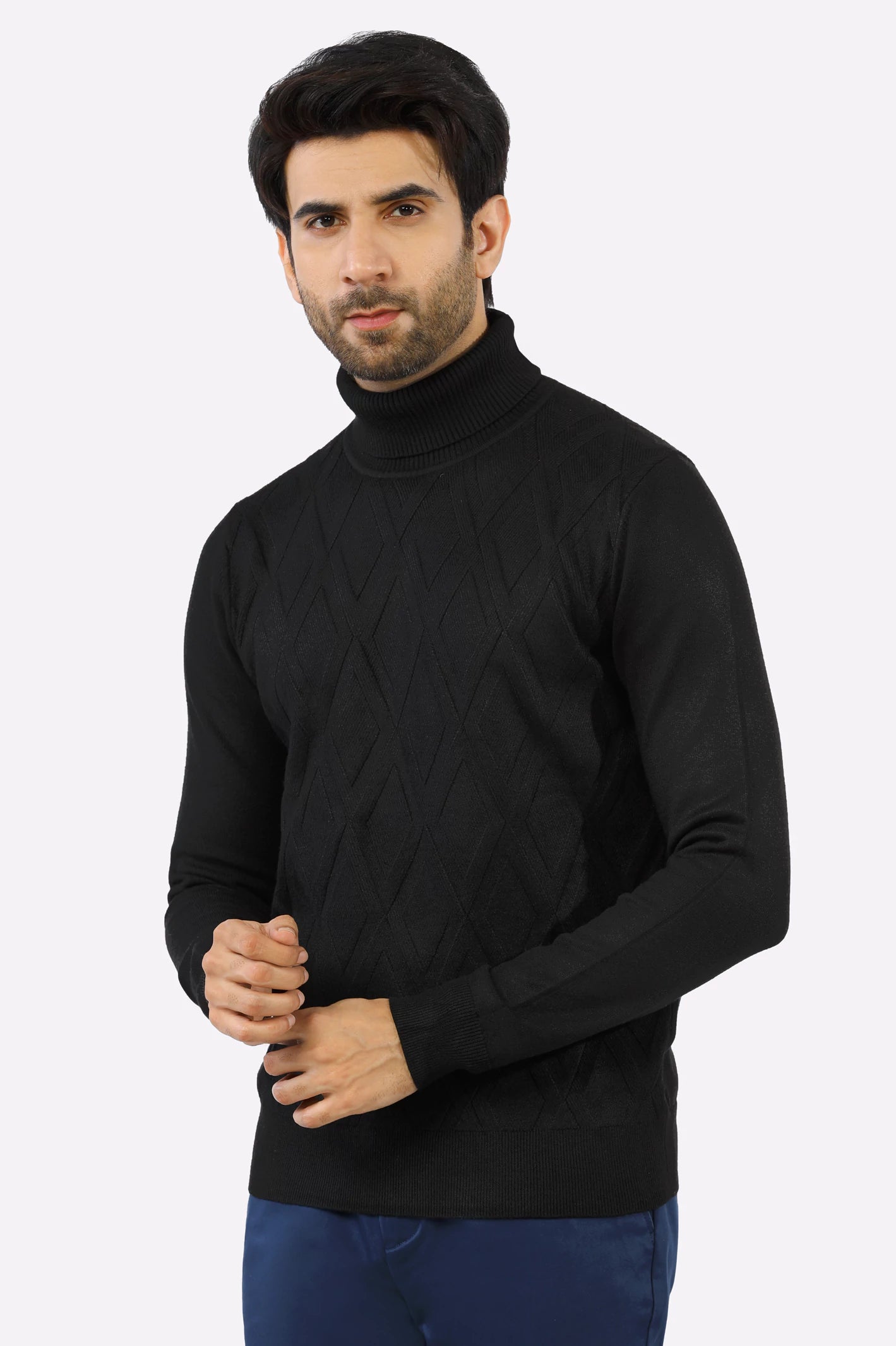 Black High Neck Gents SweaterAlpaca Knit Tops