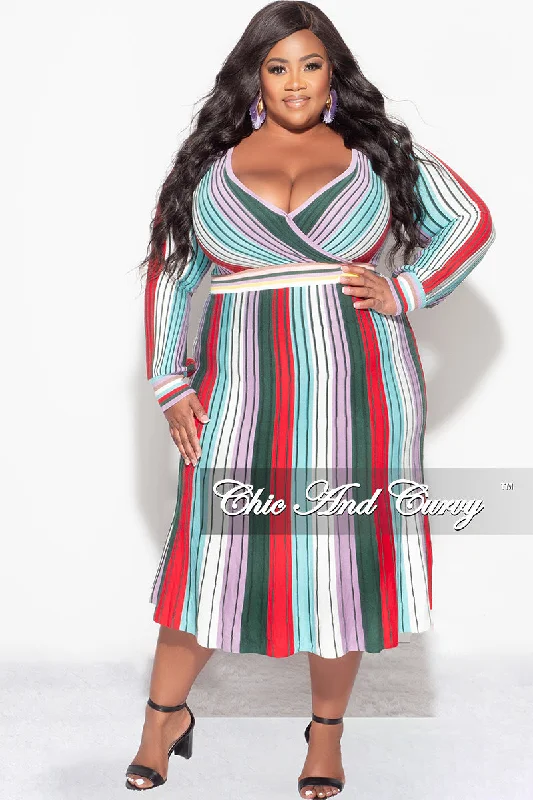 Large women's pullover topsFinal Sale Plus Size Sweater Dress  Multi Color Stripe Print