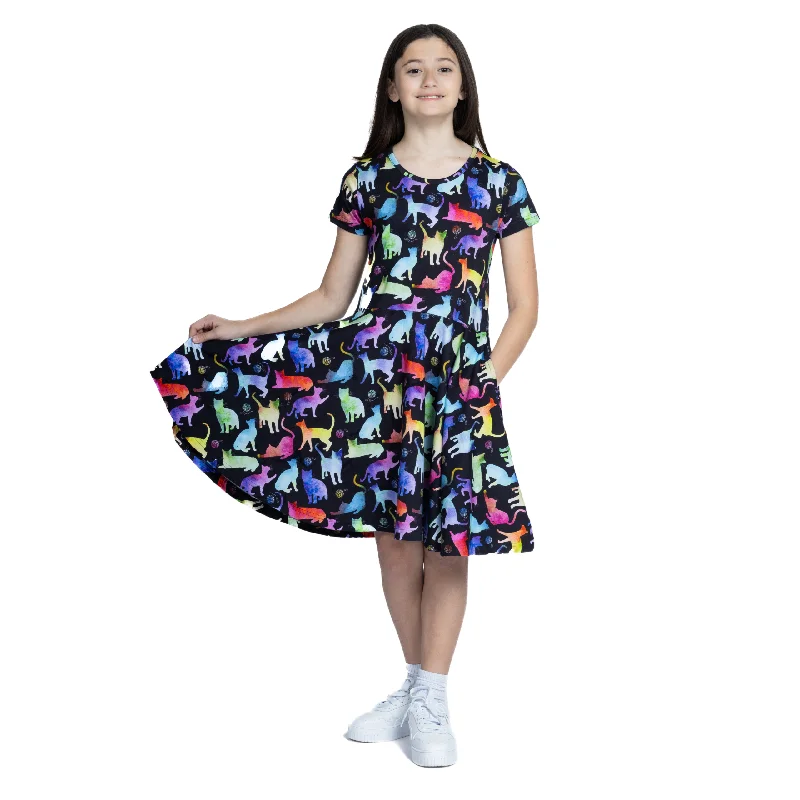 Rainbow Cats String Theory Kids Twirl DressPrairie Dress