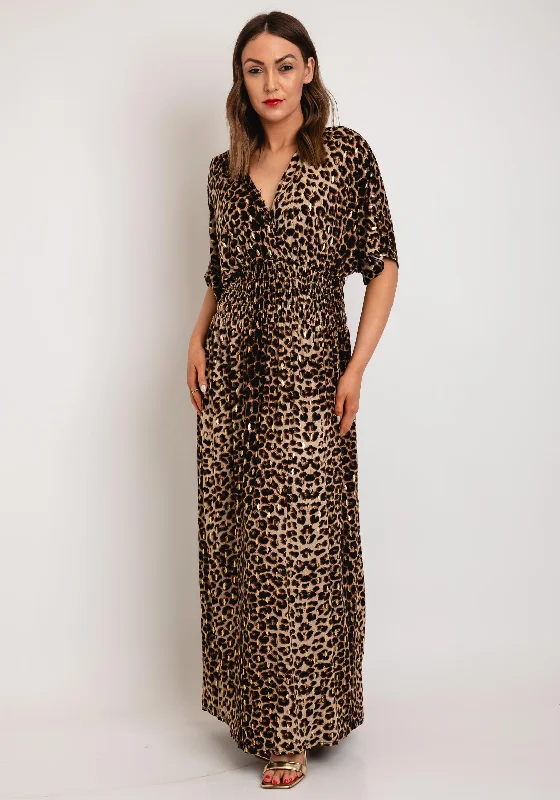 Serafina Collection One Size Leopard Print Maxi Dress, Brown & GoldCap-sleeve Dress