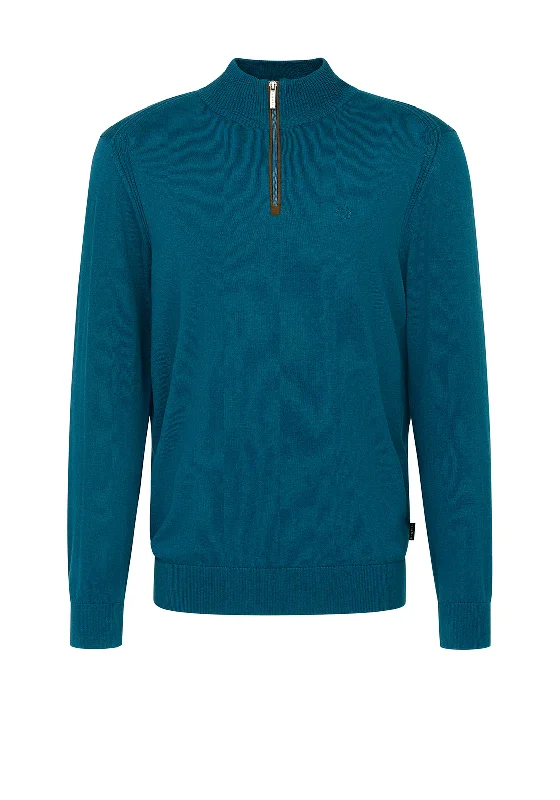 Bugatti Quarter Zip Knit Sweater, TealPlush Knit Tops