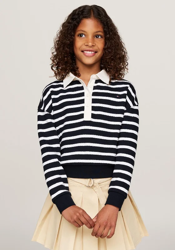 Tommy Hilfiger Girl Striped Long Sleeve Sweater, Desert SkyMetallic Knit Tops