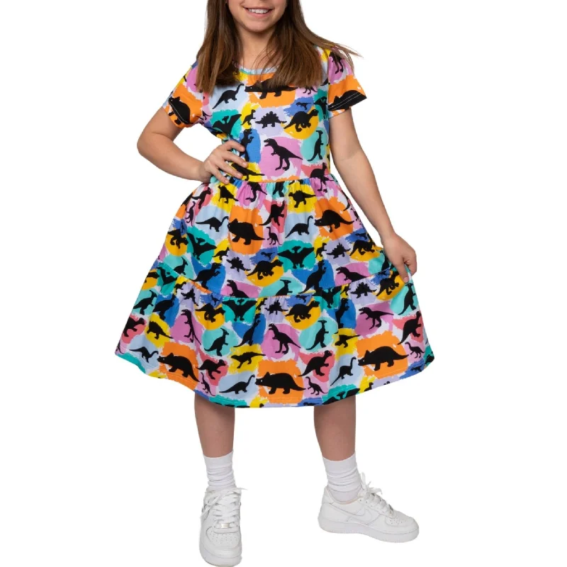 Dinosaurs & Colors Kids Tiered DressSleeveless Dress