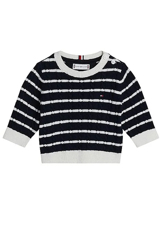 Tommy Hilfiger Baby Boy Cable Long Sleeve Sweater, NavyCamping Knit Tops