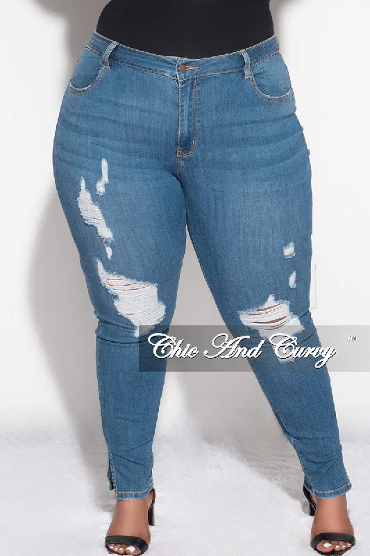 Women's travel topsFinal Sale Plus Size Distressed Slit Jeans in Denim