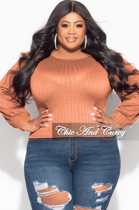 Large women's waterproof topsFinal Sale Plus Size Knit Long sleeve Top in Rust