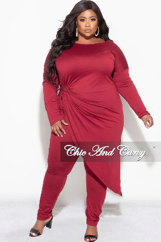 Women's fitness topsFinal Sale Plus Size 2pc High-Low Top and Pants in Burgundy