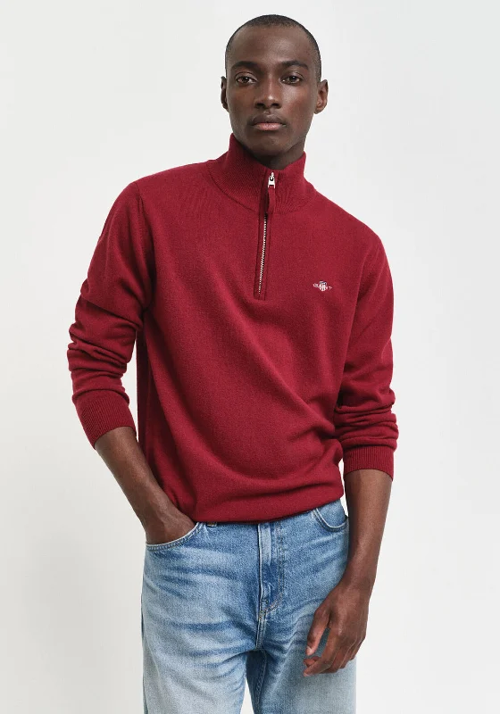 Gant Superfine Lambswool Half Zip Sweater, WineRecycled Fabric Knit Tops