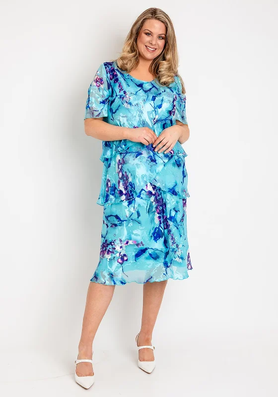 Allison Printed Silk Layered Midi Dress, Turquoise PurpleMini Dress